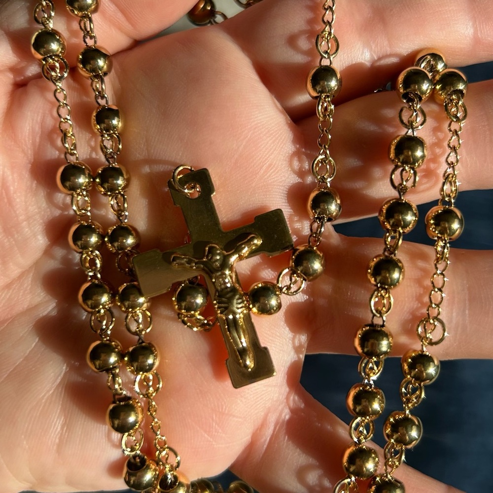 Gold Beaded Cross Necklace